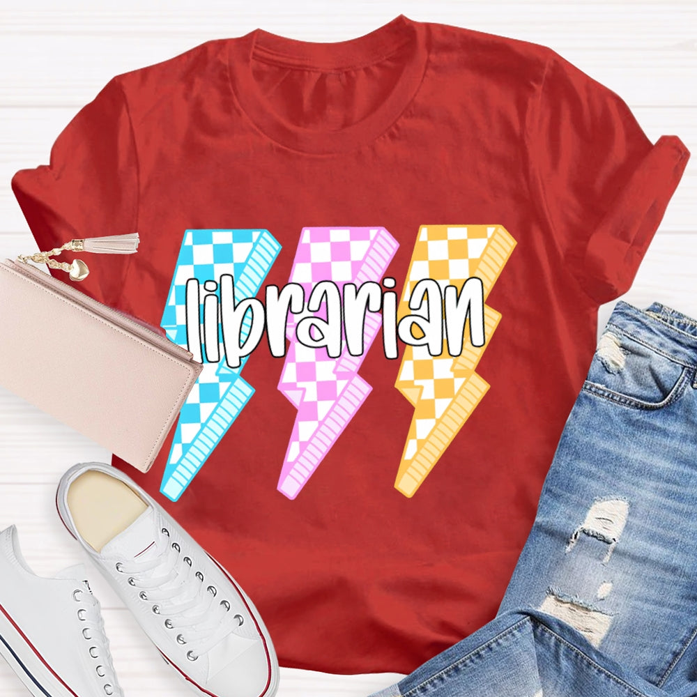 Librarian Colorful Checkered Lightning Print T-shirt