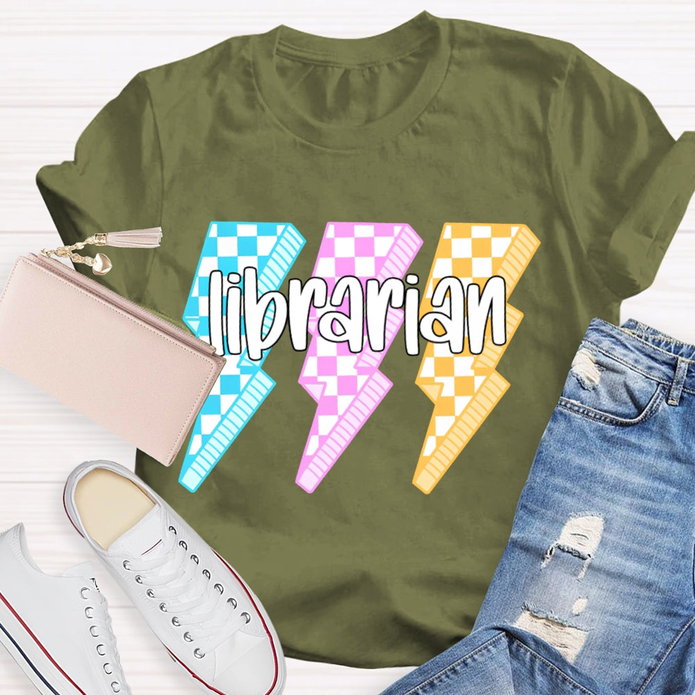 Librarian Colorful Checkered Lightning Print T-shirt