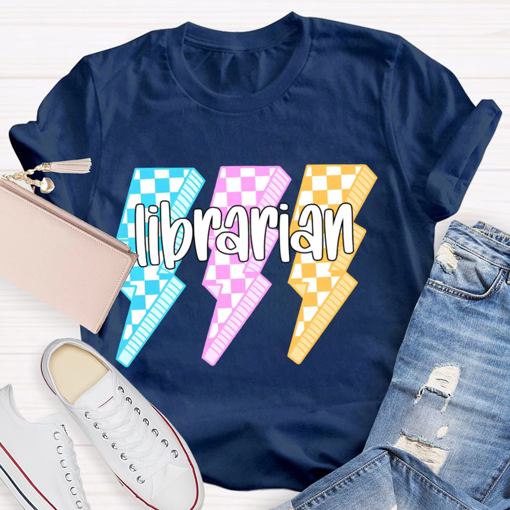 Librarian Colorful Checkered Lightning Print T-shirt