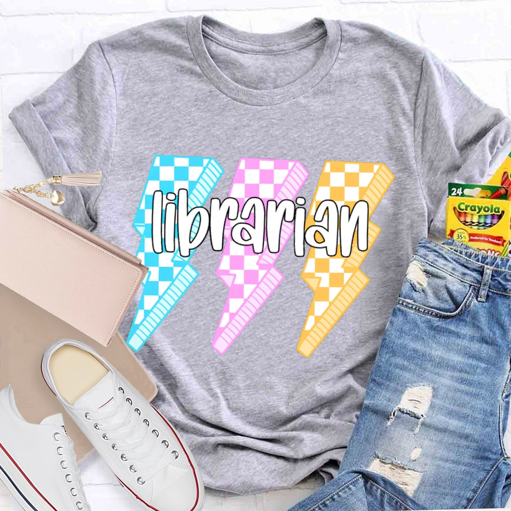 Librarian Colorful Checkered Lightning Print T-shirt