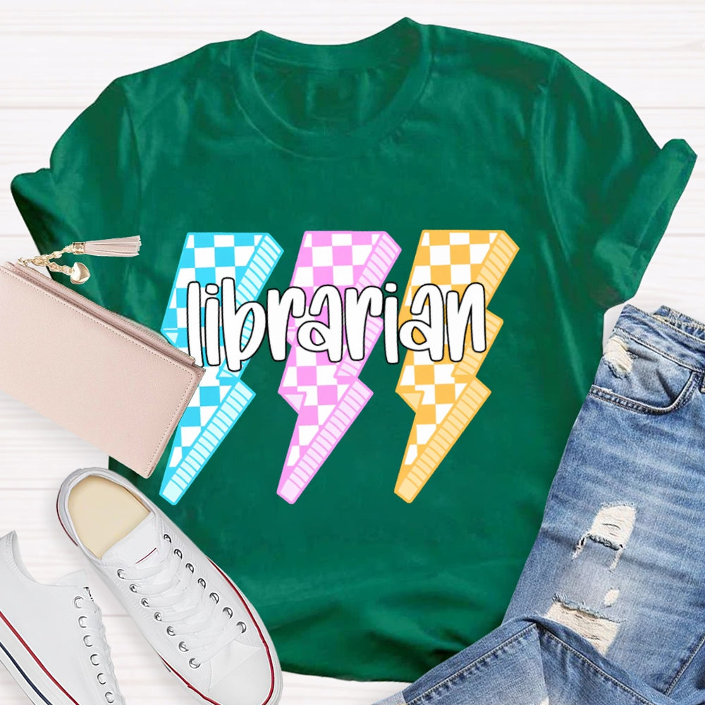 Librarian Colorful Checkered Lightning Print T-shirt