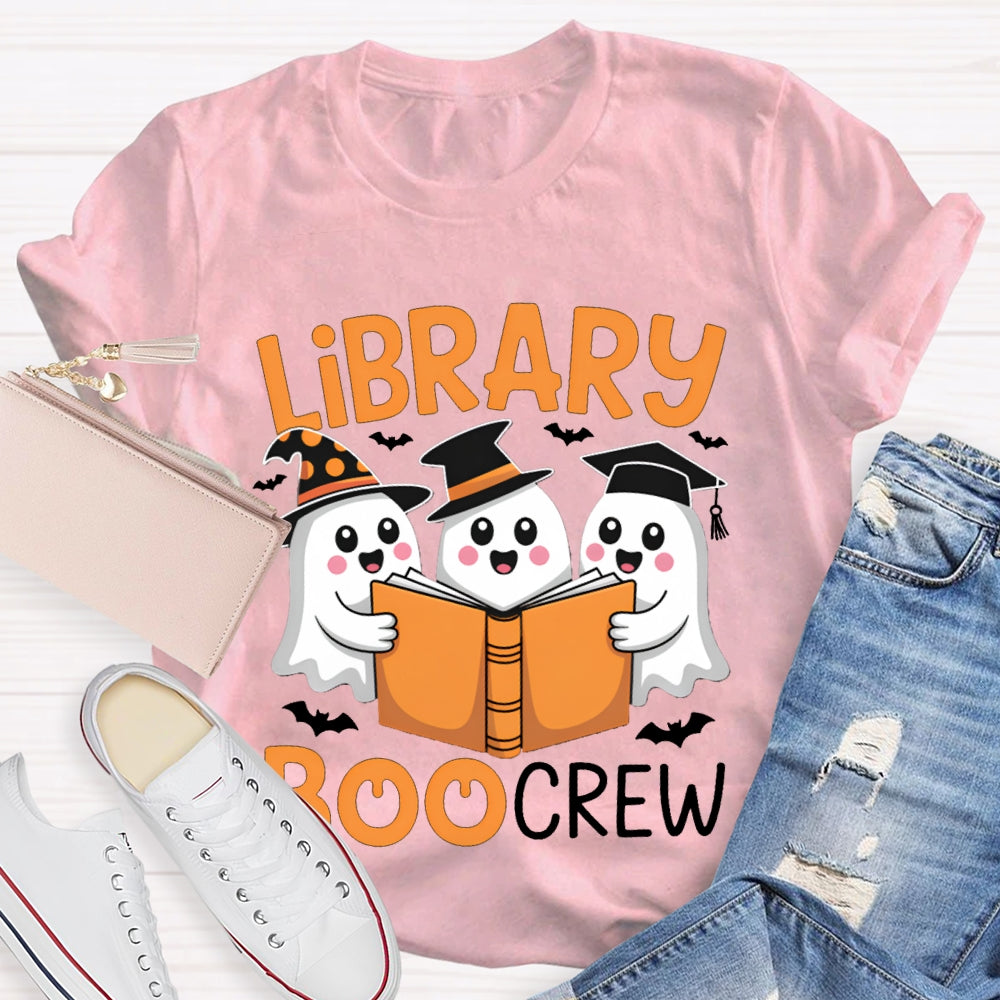 Library Boo Crew Three Little Ghosts Reading Books Halloween T-shirt