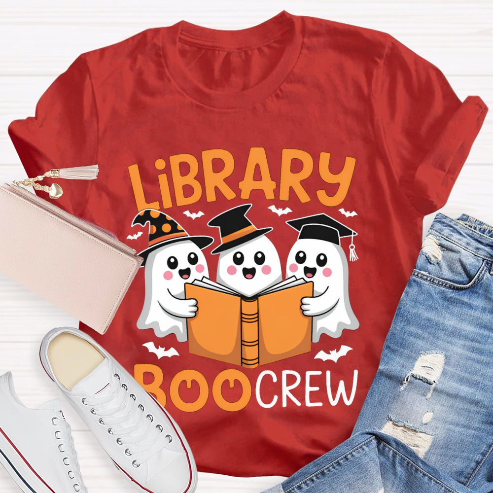 Library Boo Crew Three Little Ghosts Reading Books Halloween T-shirt