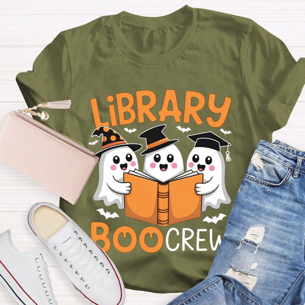 Library Boo Crew Three Little Ghosts Reading Books Halloween T-shirt