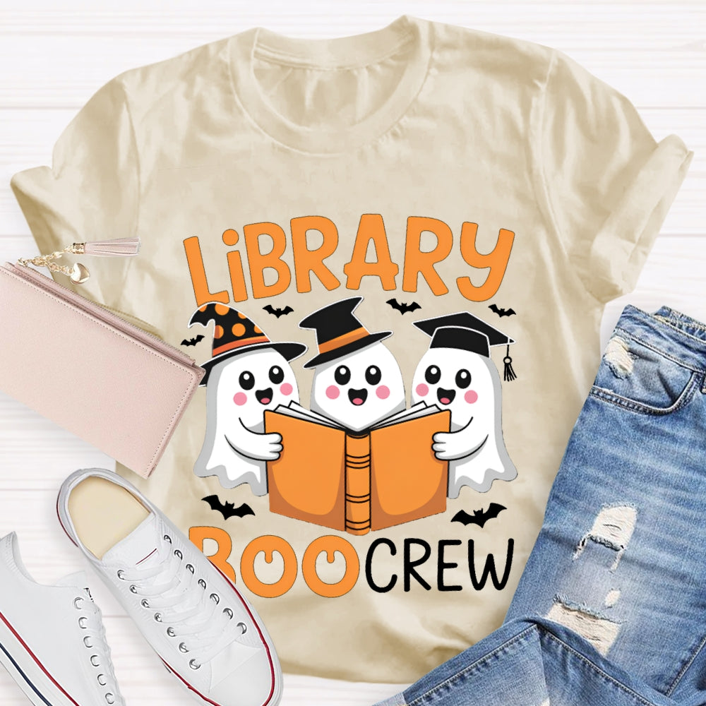 Library Boo Crew Three Little Ghosts Reading Books Halloween T-shirt
