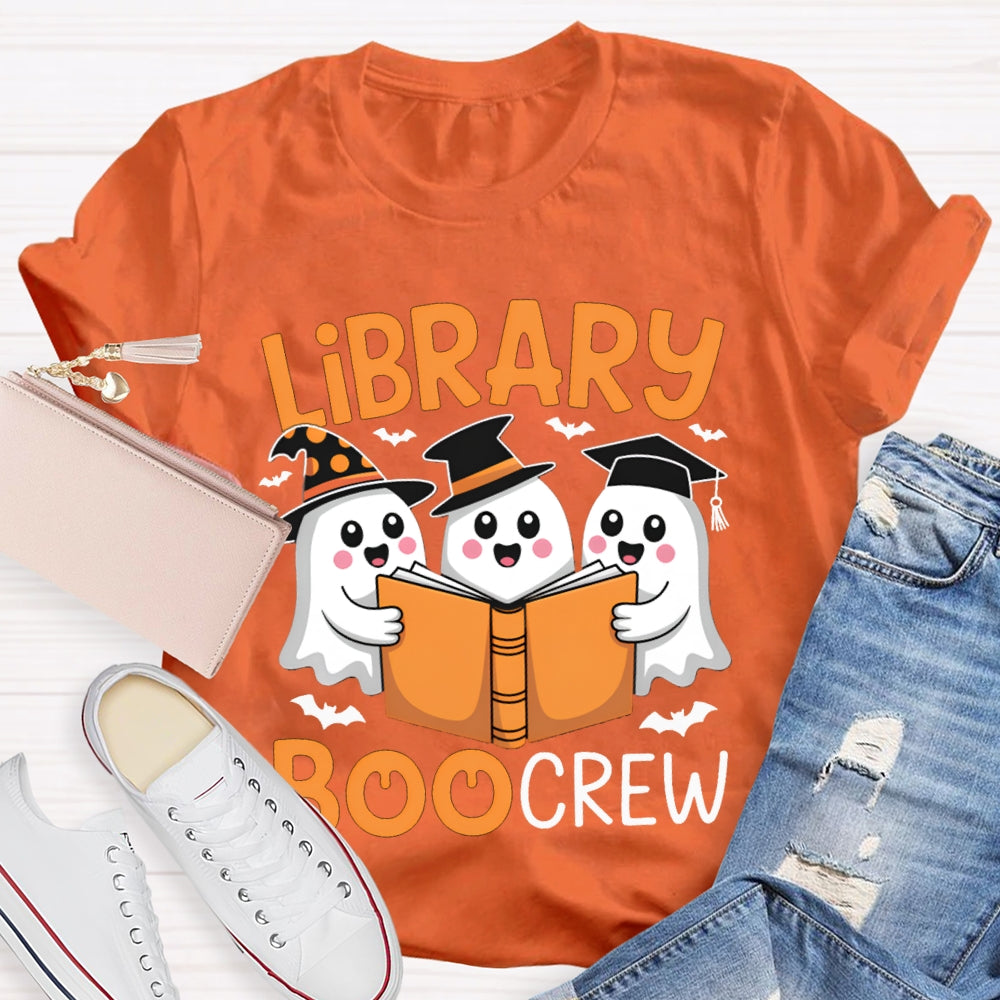 Library Boo Crew Three Little Ghosts Reading Books Halloween T-shirt