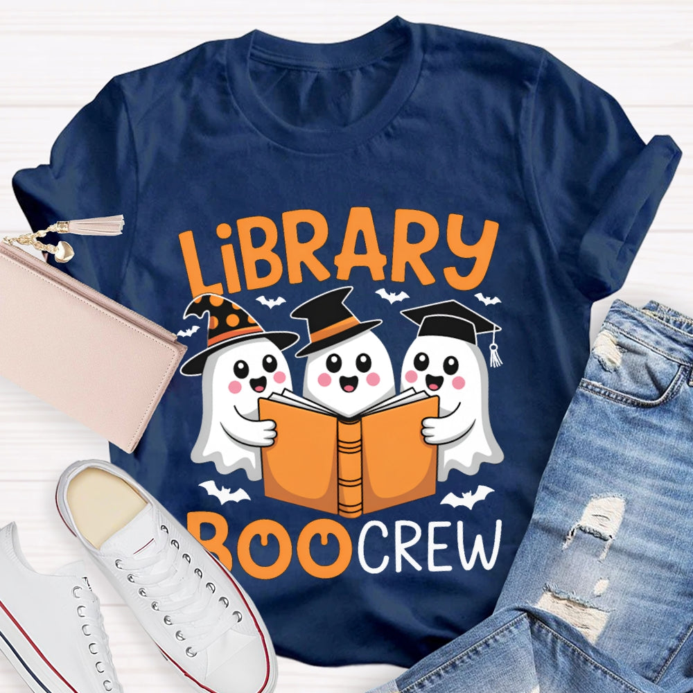 Library Boo Crew Three Little Ghosts Reading Books Halloween T-shirt