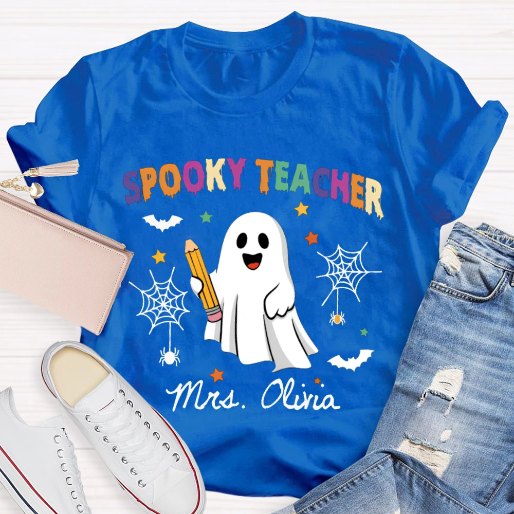 Personalized Name Spooky Teacher Ghost Holding A Pencil T-shirt