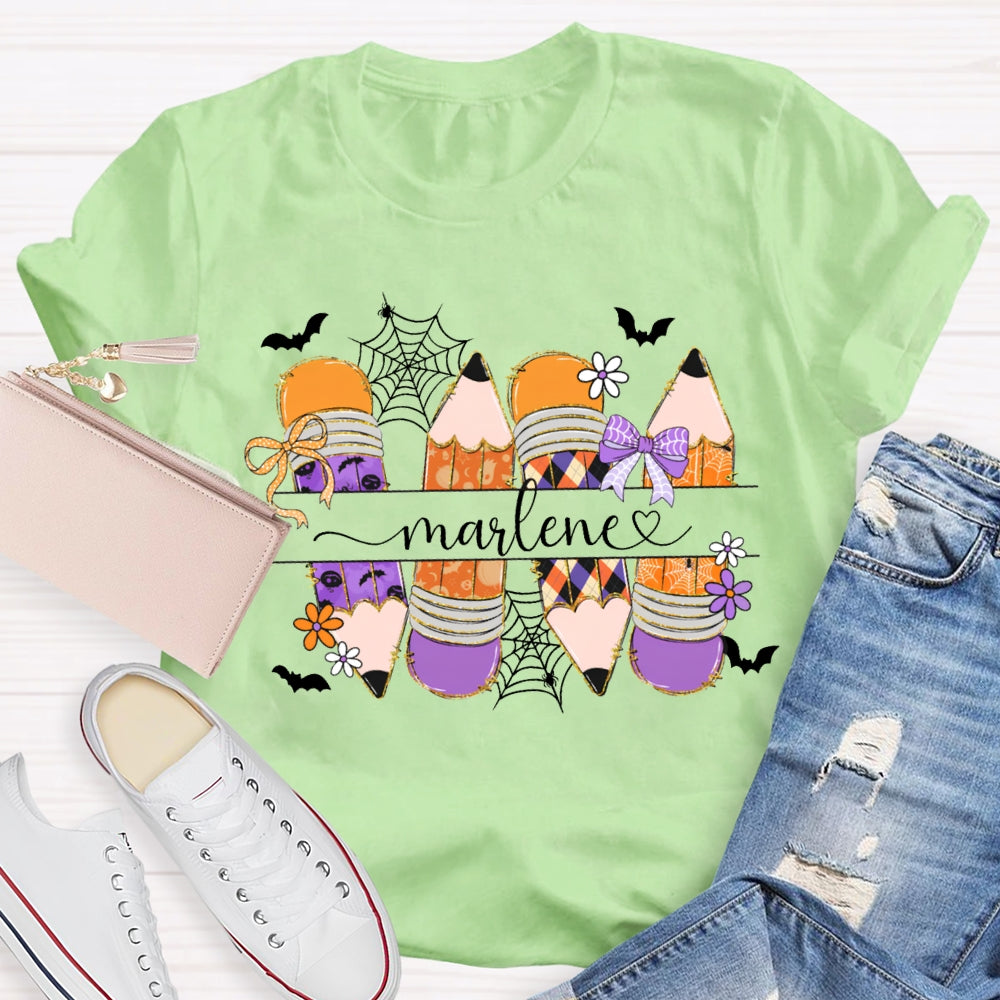 Personalized Name Colored Pencils And Bats Halloween T-shirt