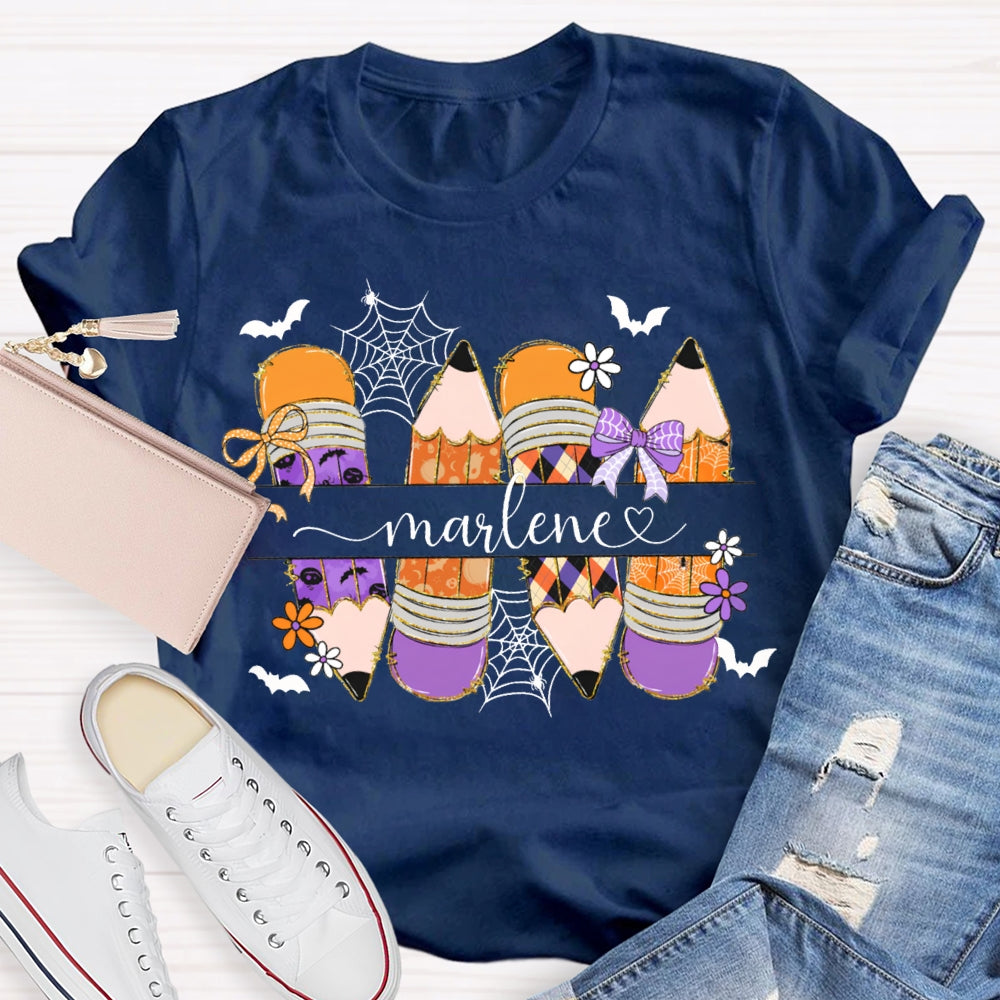 Personalized Name Colored Pencils And Bats Halloween T-shirt