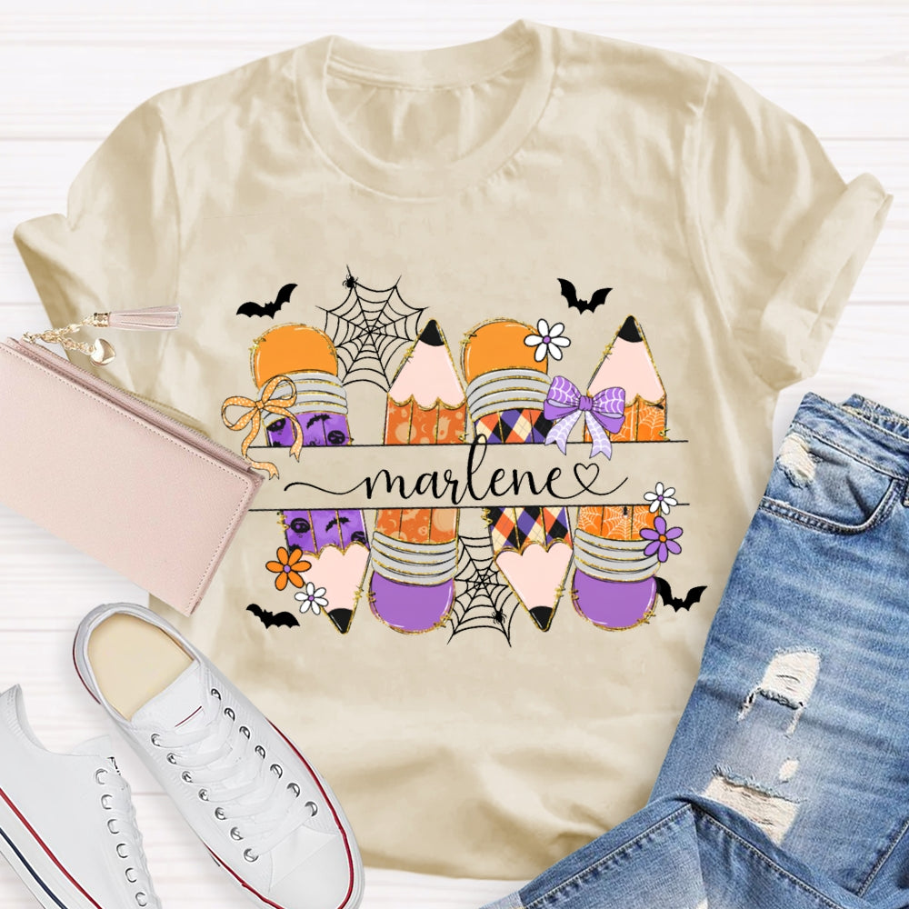 Personalized Name Colored Pencils And Bats Halloween T-shirt