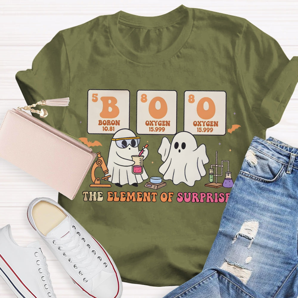 Boo The Element Of Surprise Two Ghosts Doing Experiments On Halloween T-shirt