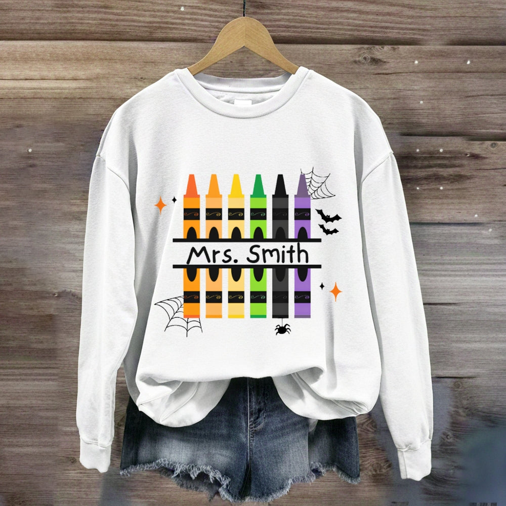 Personalized Name Colored Pens Halloween Sweatshirt