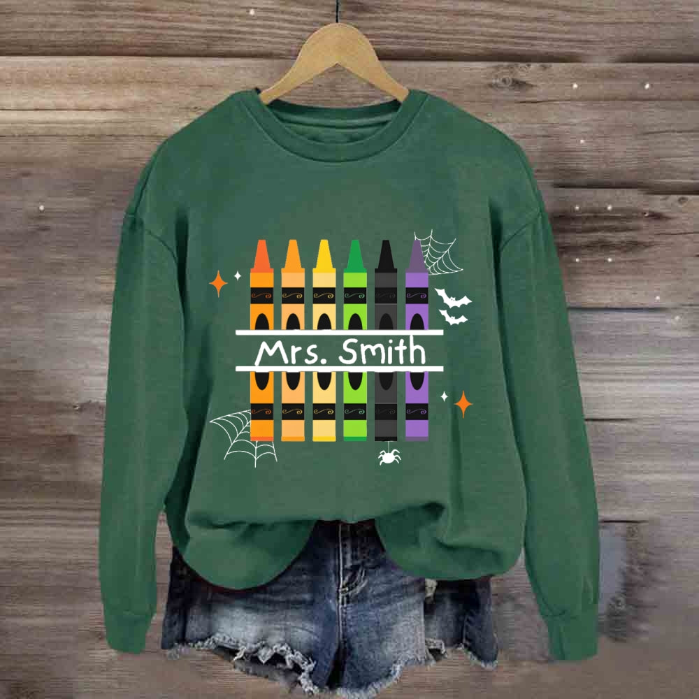 Personalized Name Colored Pens Halloween Sweatshirt