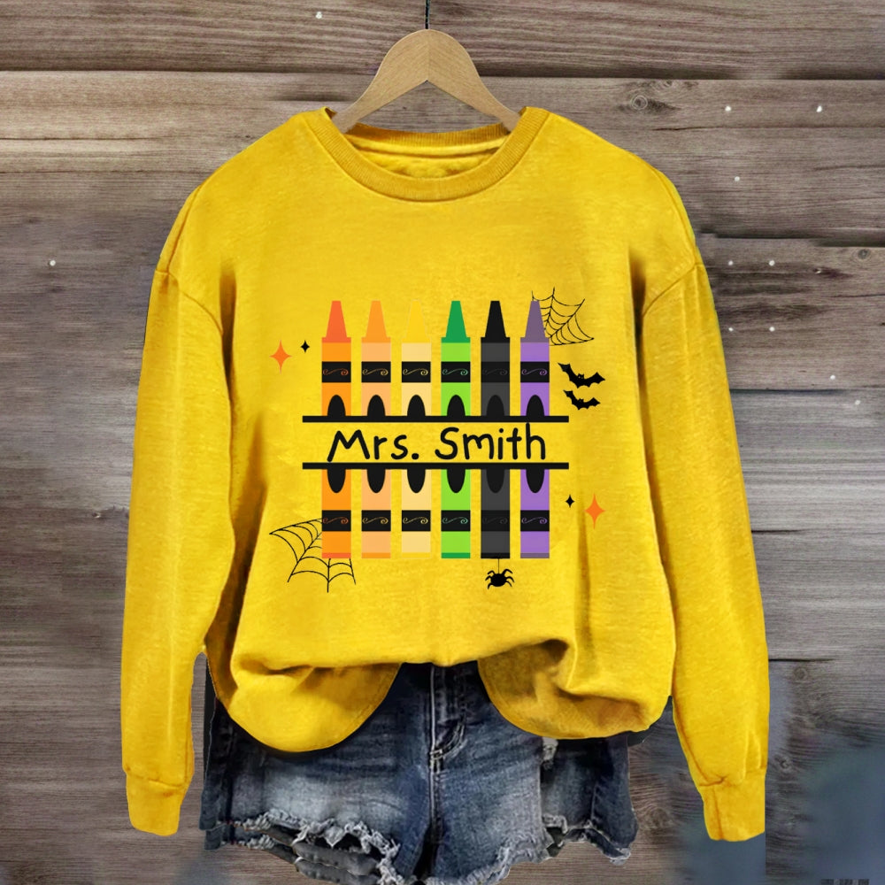 Personalized Name Colored Pens Halloween Sweatshirt