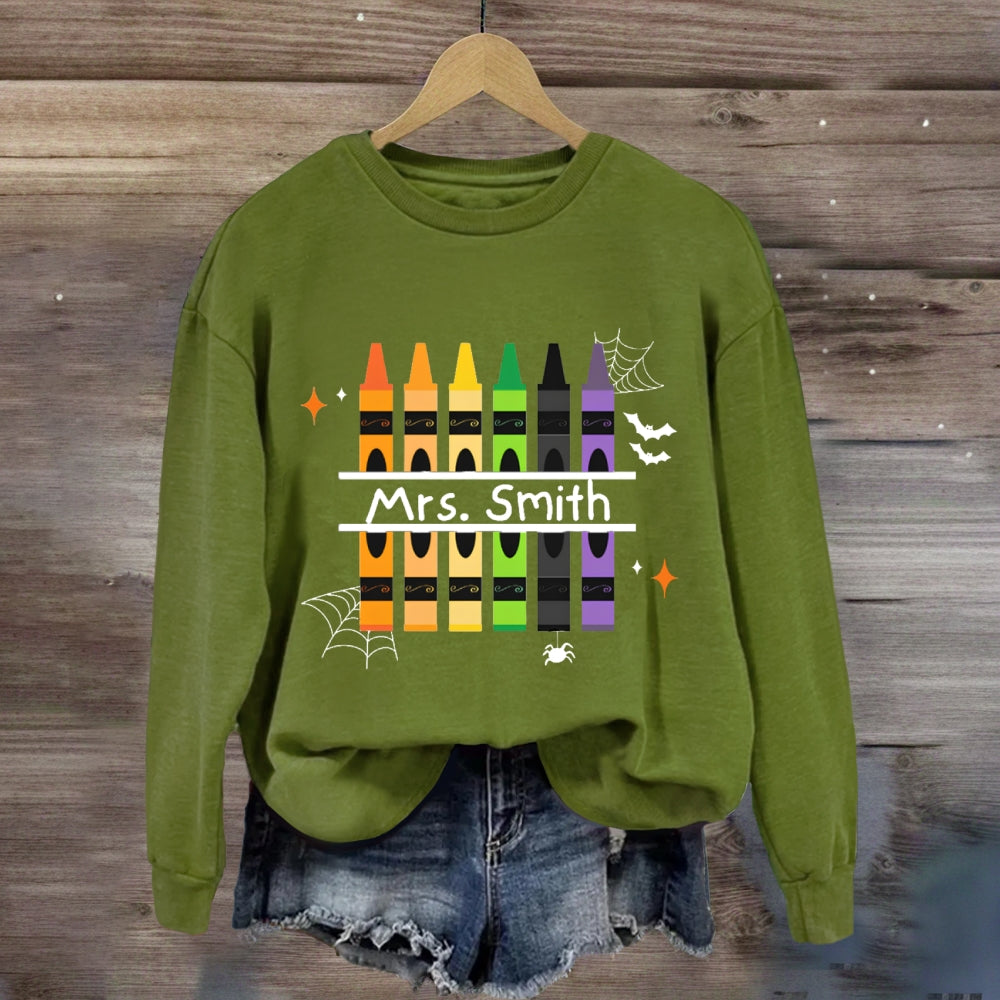 Personalized Name Colored Pens Halloween Sweatshirt