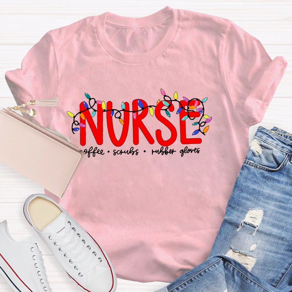 Nurse Christmas Coffee Scrubs Rubber Gloves  T-shirt
