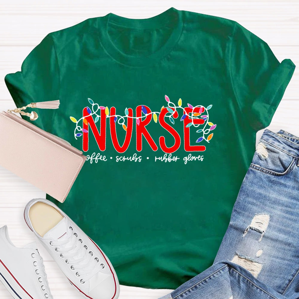 Nurse Christmas Coffee Scrubs Rubber Gloves  T-shirt