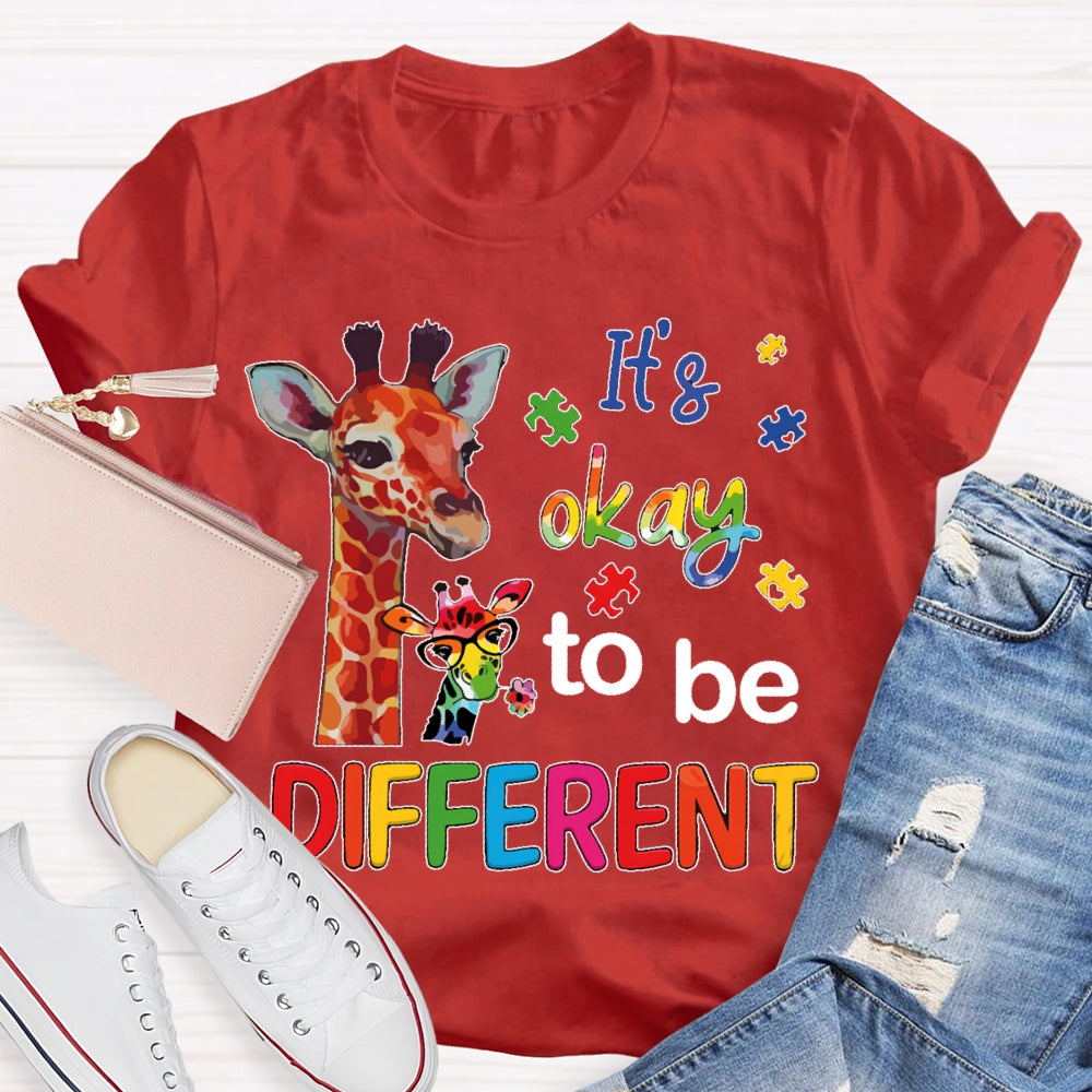 It's Ok To Be Different Autism Awareness  Colorful Giraffe T-shirt