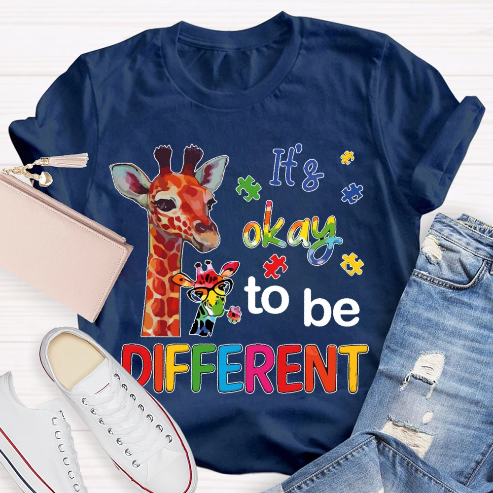 It's Ok To Be Different Autism Awareness  Colorful Giraffe T-shirt