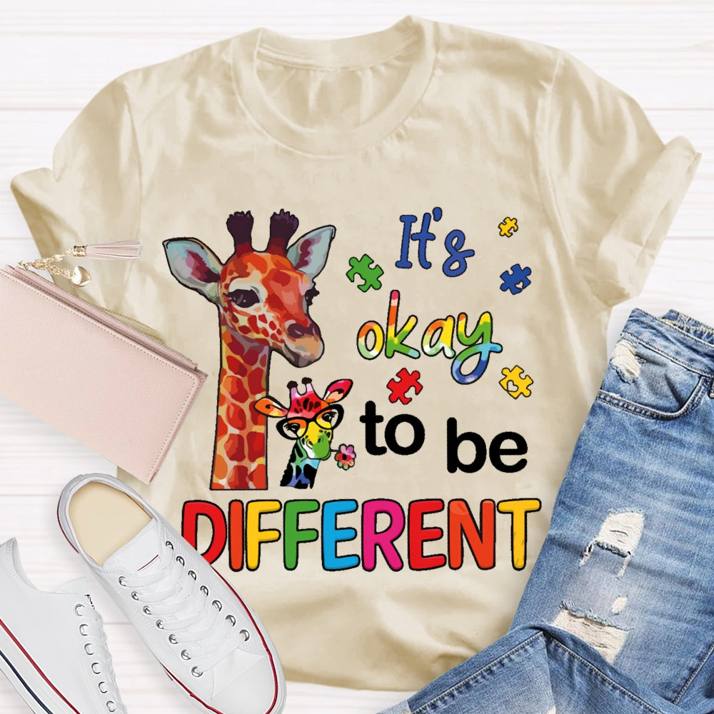It's Ok To Be Different Autism Awareness  Colorful Giraffe T-shirt