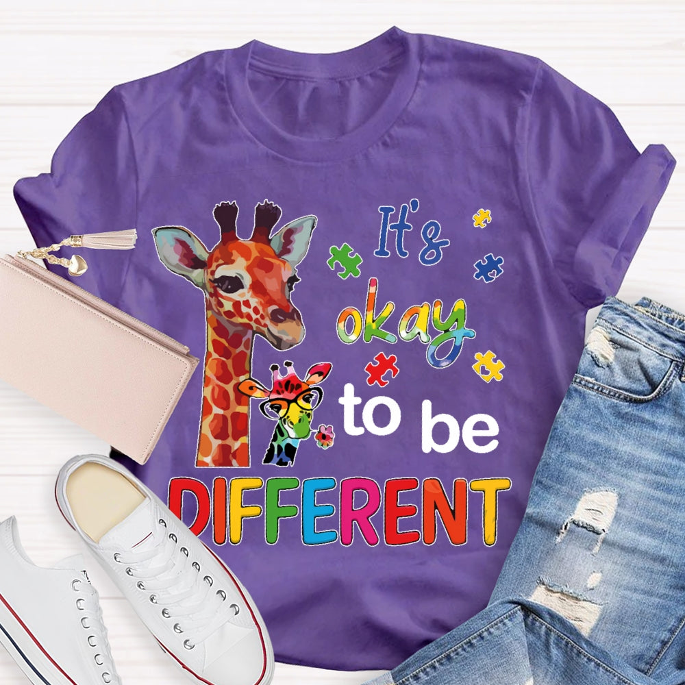 It's Ok To Be Different Autism Awareness  Colorful Giraffe T-shirt