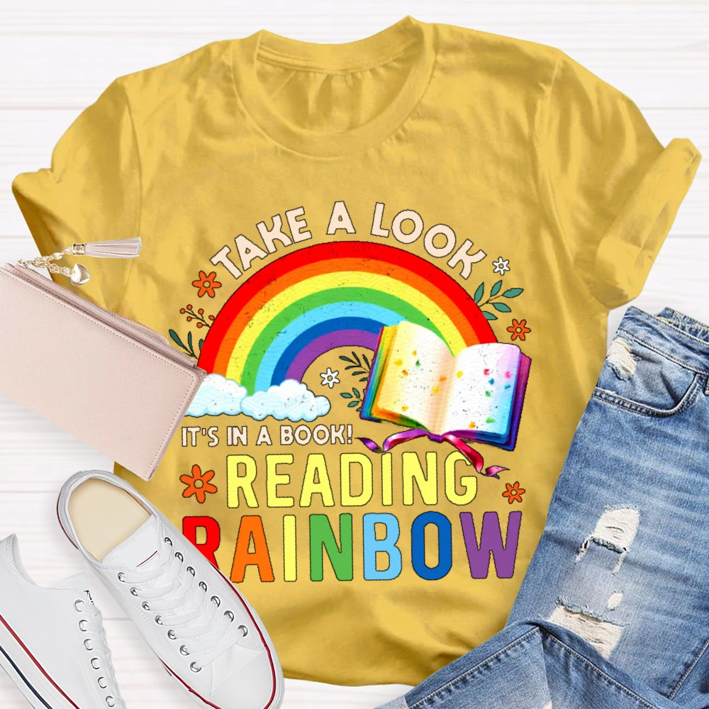 Take A Look it's In A Book Reading Book Vintage Rainbow  T-shirt
