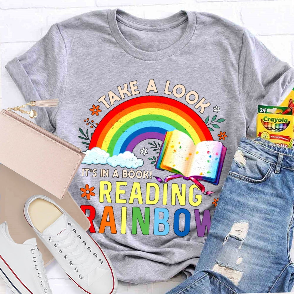 Take A Look it's In A Book Reading Book Vintage Rainbow  T-shirt