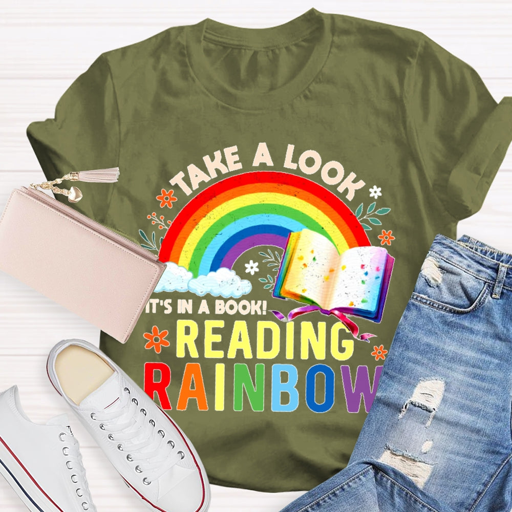 Take A Look it's In A Book Reading Book Vintage Rainbow  T-shirt