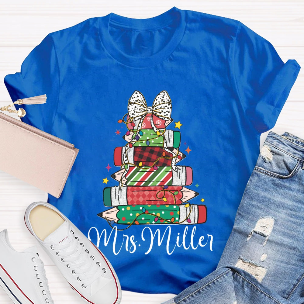 Personalized Name Colorful Crayons And Bows For Christmas T-shirt