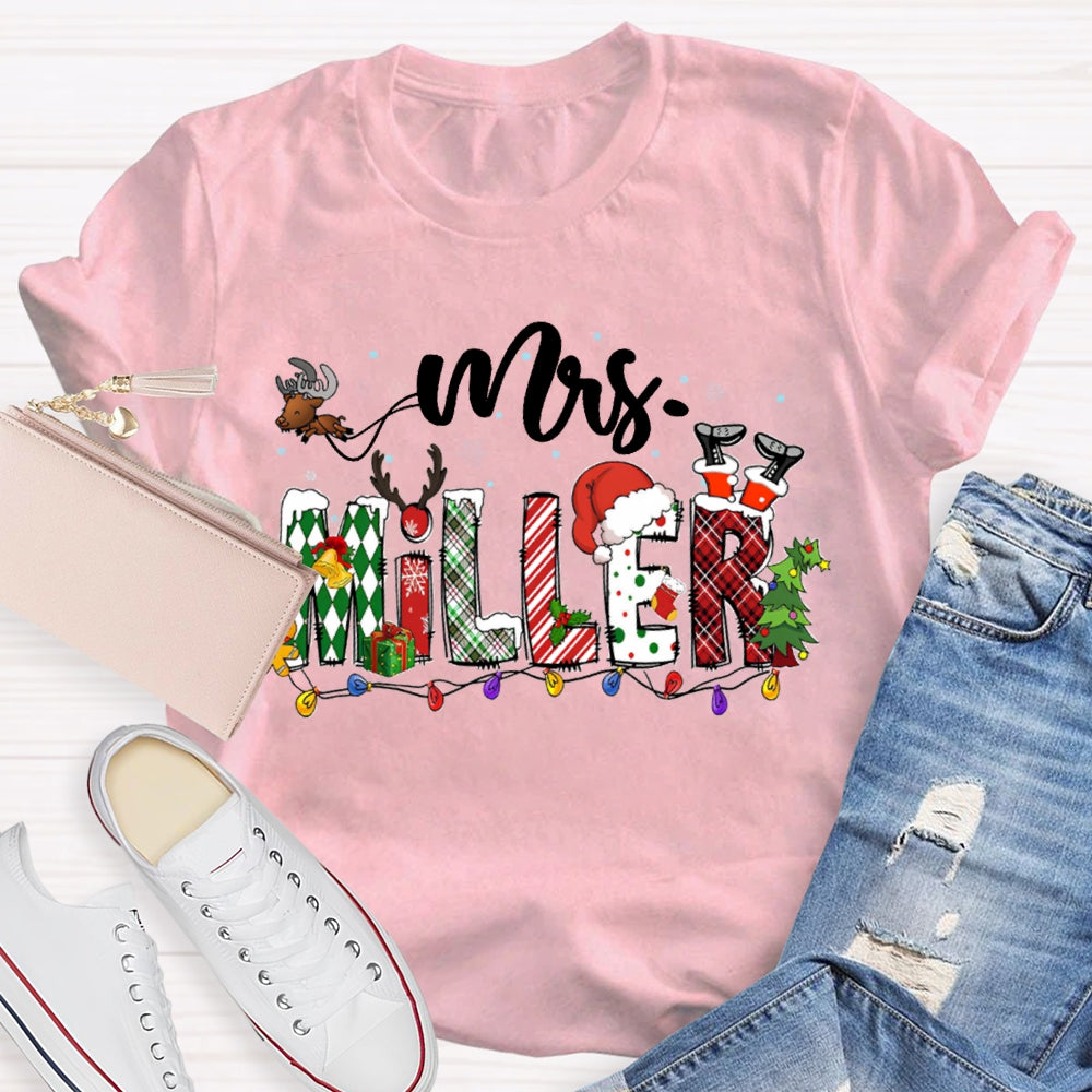 Personalized Name Christmas Lights And Christmas Fonts T-shirt