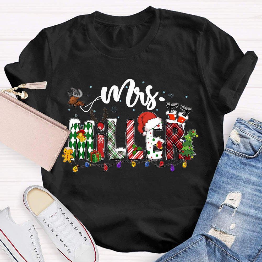Personalized Name Christmas Lights And Christmas Fonts T-shirt