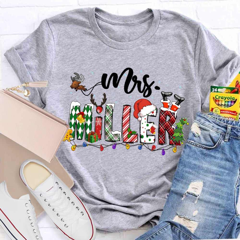 Personalized Name Christmas Lights And Christmas Fonts T-shirt