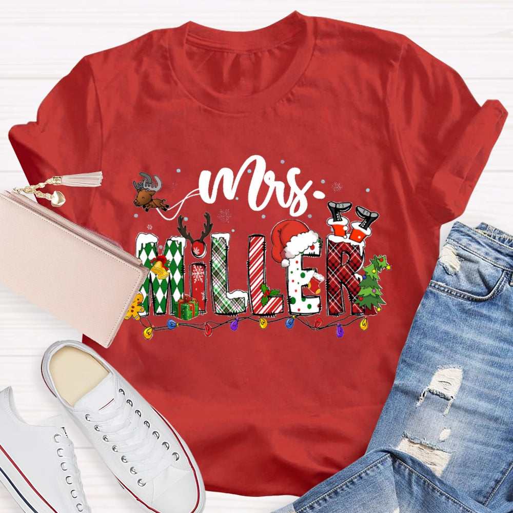 Personalized Name Christmas Lights And Christmas Fonts T-shirt