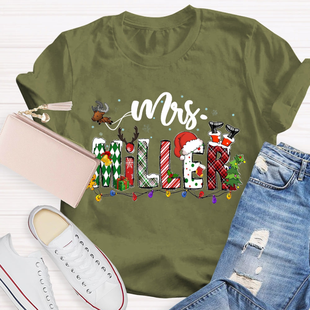 Personalized Name Christmas Lights And Christmas Fonts T-shirt
