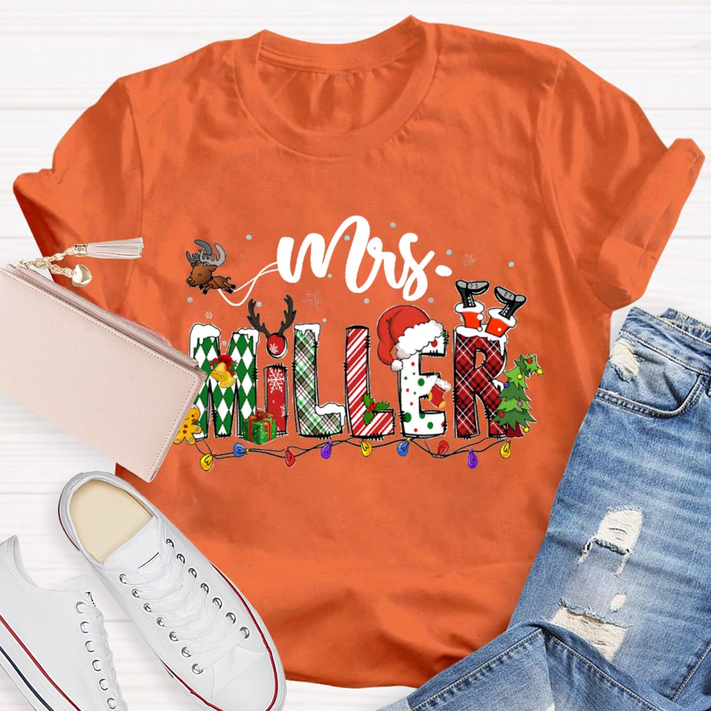 Personalized Name Christmas Lights And Christmas Fonts T-shirt