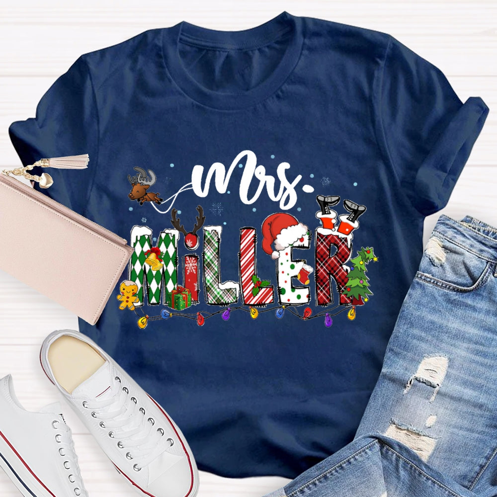 Personalized Name Christmas Lights And Christmas Fonts T-shirt