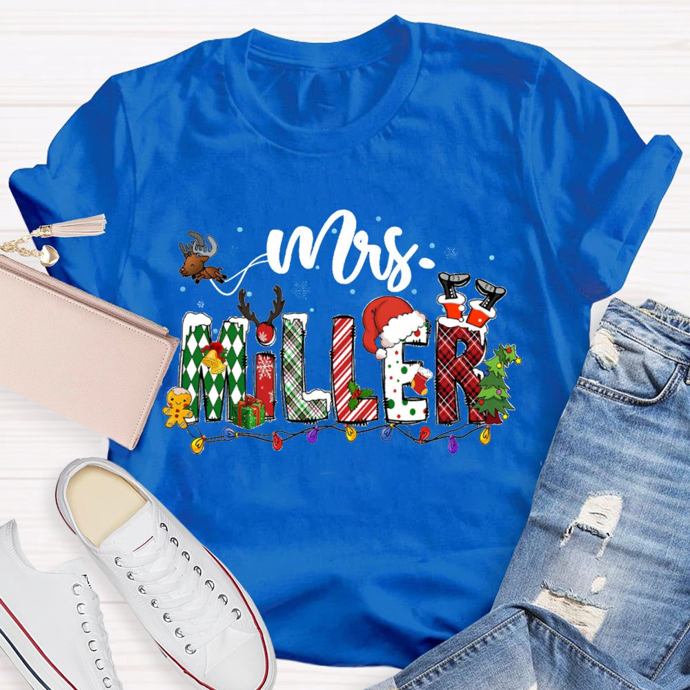 Personalized Name Christmas Lights And Christmas Fonts T-shirt