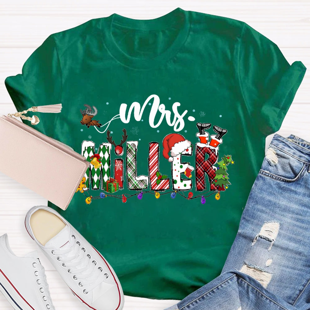 Personalized Name Christmas Lights And Christmas Fonts T-shirt