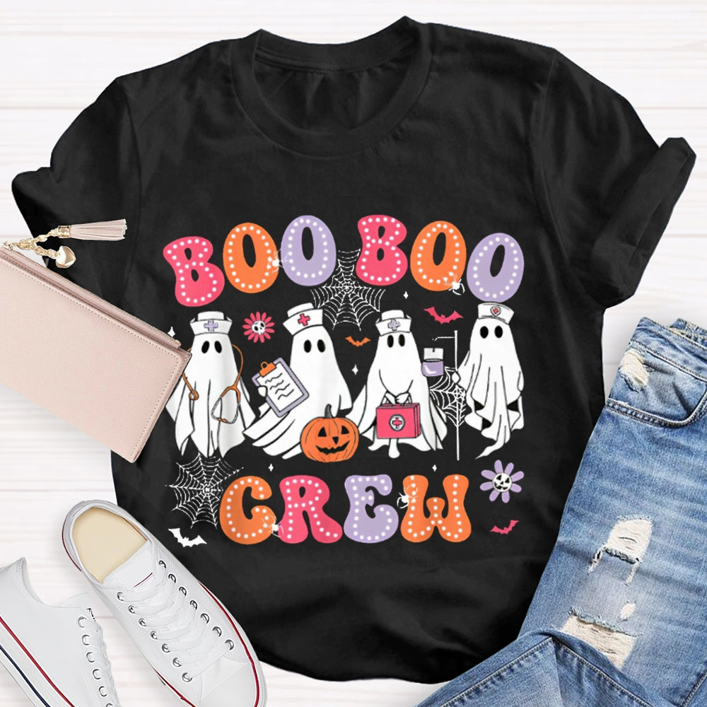 School Nurse Boo Crew Colorful Fonts And Nurse Ghost T-shirt