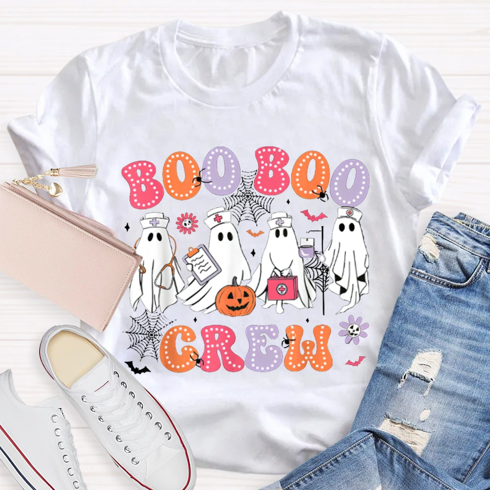 School Nurse Boo Crew Colorful Fonts And Nurse Ghost T-shirt