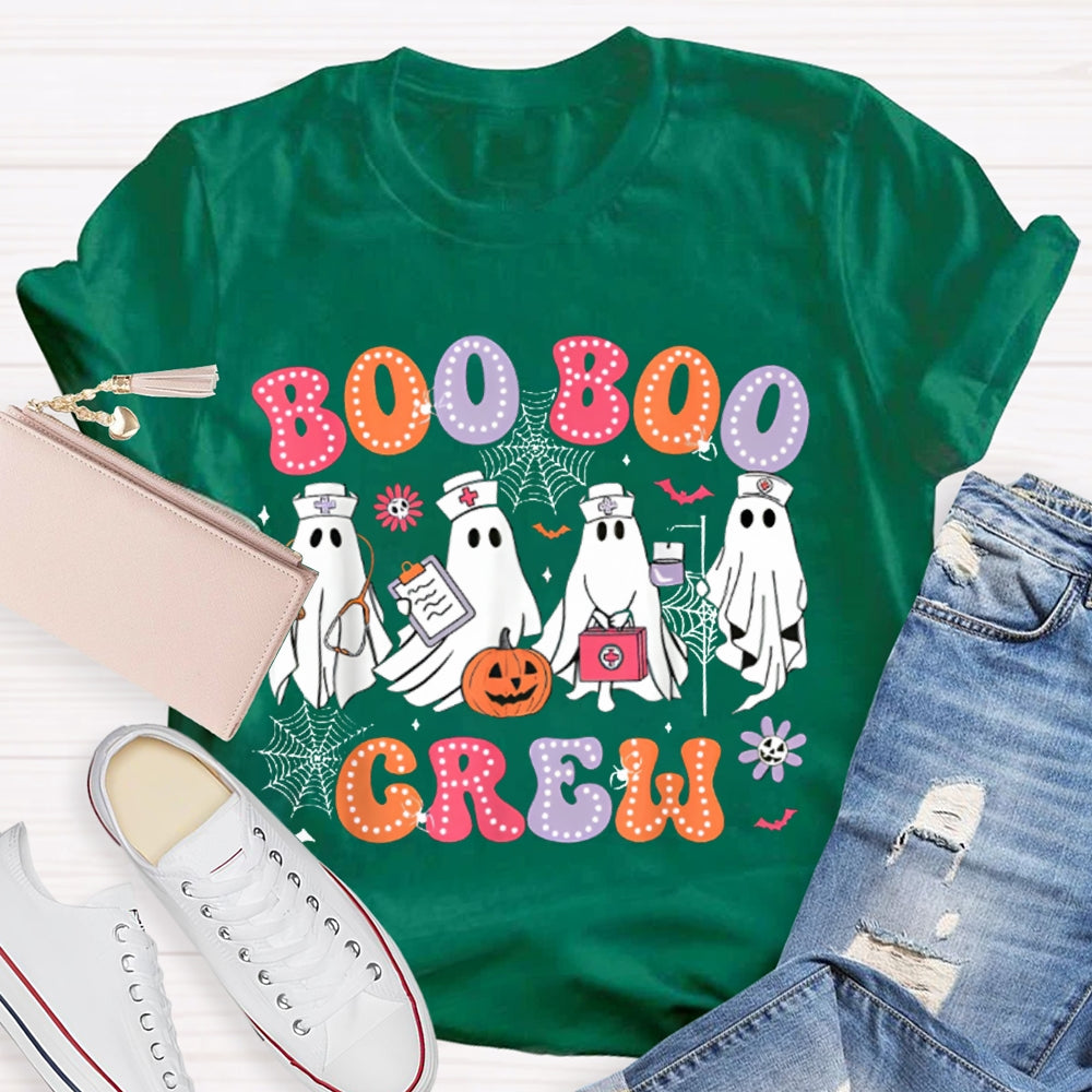 School Nurse Boo Crew Colorful Fonts And Nurse Ghost T-shirt