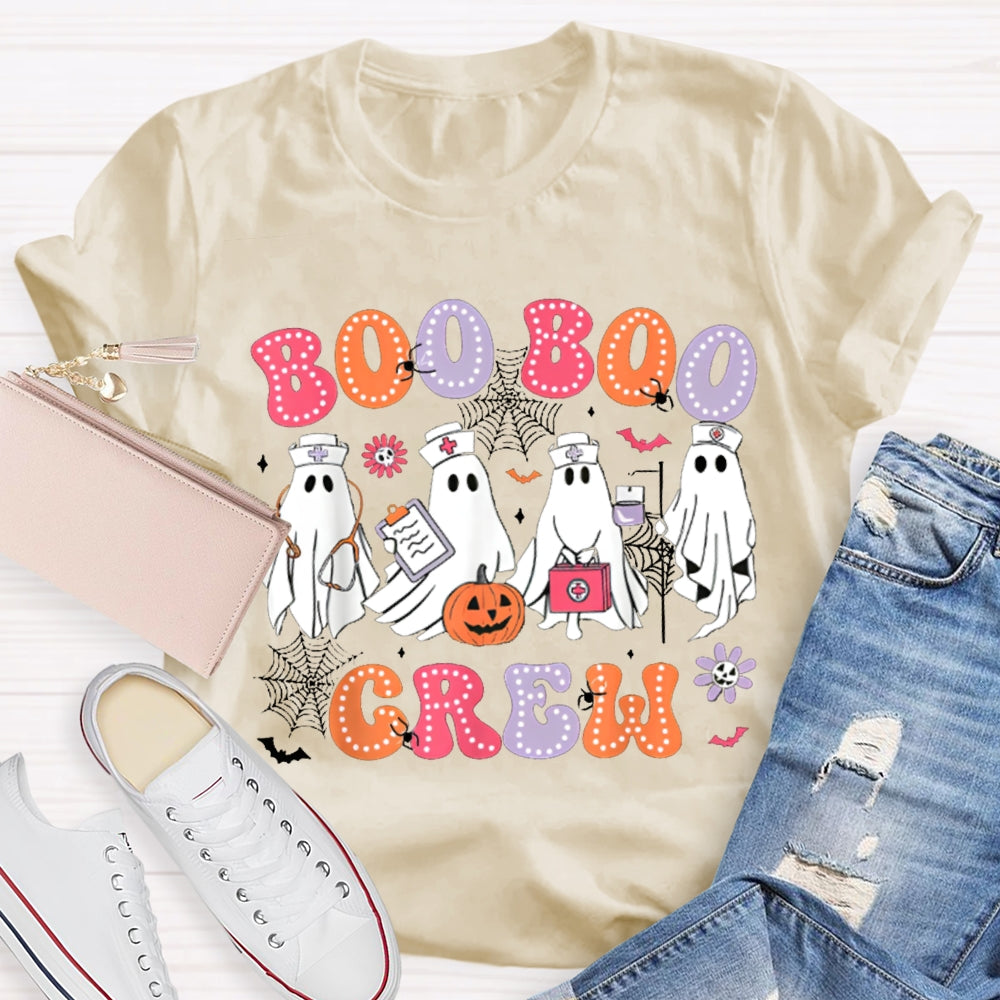 School Nurse Boo Crew Colorful Fonts And Nurse Ghost T-shirt