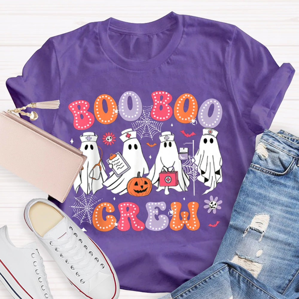 School Nurse Boo Crew Colorful Fonts And Nurse Ghost T-shirt