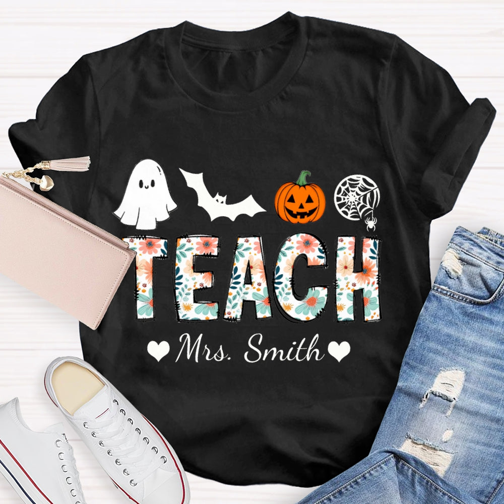 Personalized Name Teach Colorful Tie-Dye Font Halloween Atmosphere T-shirt