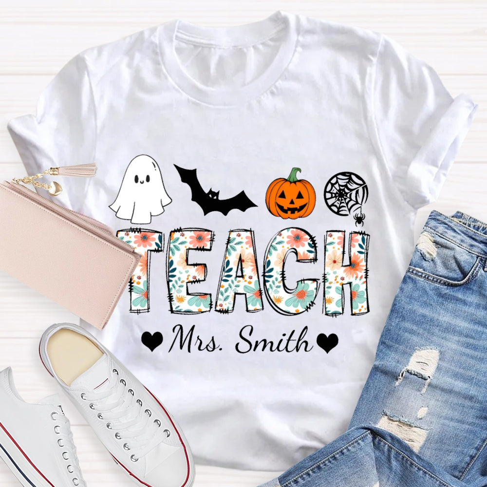 Personalized Name Teach Colorful Tie-Dye Font Halloween Atmosphere T-shirt