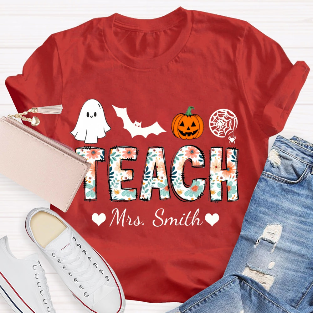 Personalized Name Teach Colorful Tie-Dye Font Halloween Atmosphere T-shirt