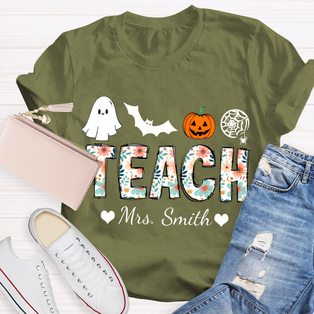 Personalized Name Teach Colorful Tie-Dye Font Halloween Atmosphere T-shirt