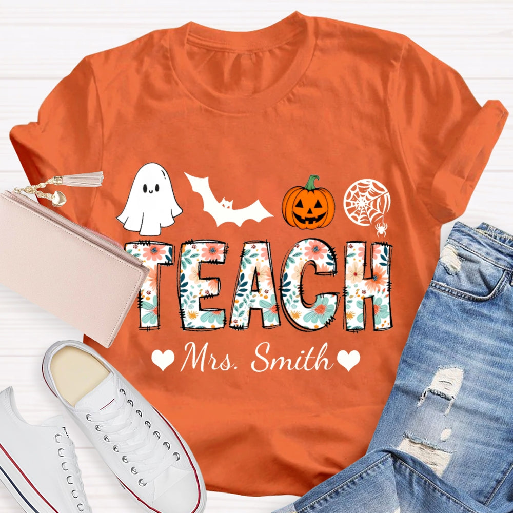 Personalized Name Teach Colorful Tie-Dye Font Halloween Atmosphere T-shirt