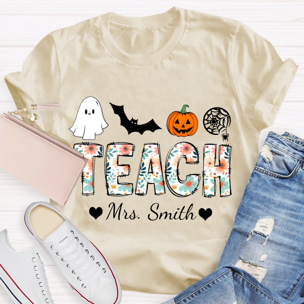 Personalized Name Teach Colorful Tie-Dye Font Halloween Atmosphere T-shirt
